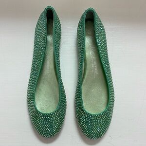 LE SILLA ballet flats green embellished leather sparkly rhinestones size 36
